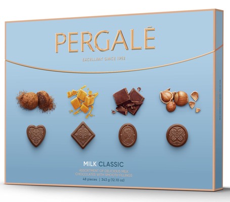 Pergale milk classic 343g směs pralinek z mléčné čokolády s náplněmi s různými příchutěmi