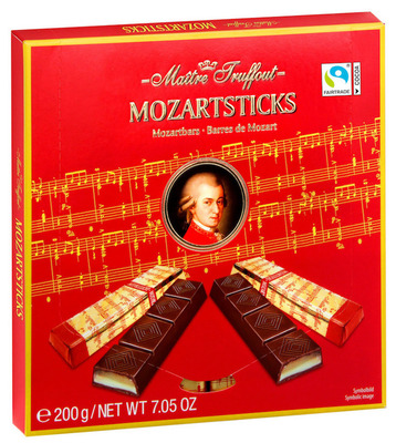 MOZARTSTICKS 200g, Tyčinky z hořké čokolády s pistáciovou a marcipánovou náplní