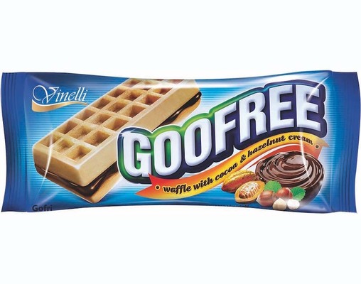 Goofree 50g, vafle pečivo z třeného těsta plněné kakaovým a oříškovým krémem