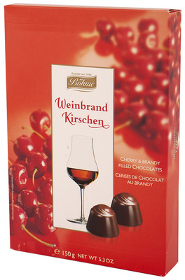 Böhme brandy cherries 150g pralinky z hořké čokolády s brandy náplní a celou višní