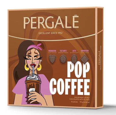 PERGALE POP COFFEE 115g směs pralinek z mléčné čokolády s kávovou náplní