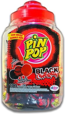 Pin pop black cherry 17g, višňové lízátka se žvýkačkou