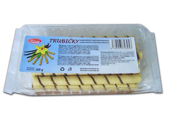 Trubičky 160g,  plněné krémem s vanilkovou příchutí