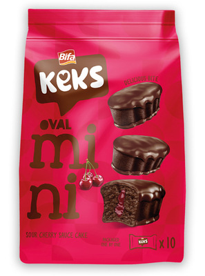 Keks mini 180g jemné kakaové pečivo s višňovou náplní polomáčené v kakaové polevě