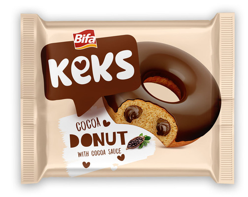 Keks donut 40g jemné pečivo s kakaovou náplní polomáčené v kakaové polevě