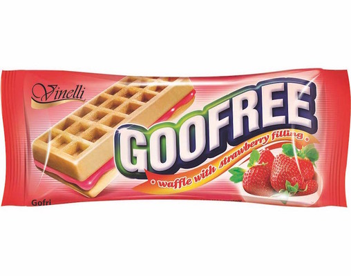 Goofree 50g, vafle pečivo z třeného těsta plněné jahodovým krémem