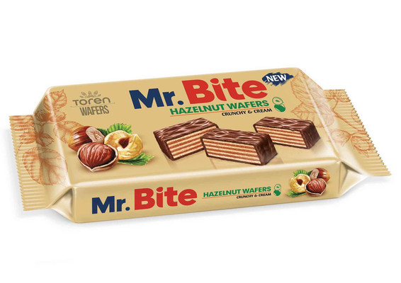 Mr. Bite 38g oplatky plněné krémem s lískooříškovou příchutí máčené v kakaové polevě