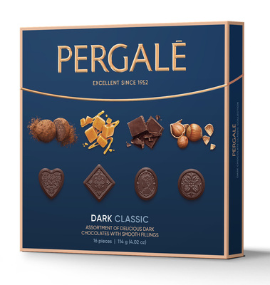 Pergale dark classic 114g, směs pralinek z hořké čokolády s náplněmi s různými příchutěmi