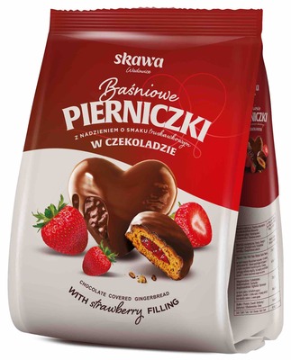 Perníčky 150g s náplní s jahodovou příchutí (29%) celomáčené v čokoládě