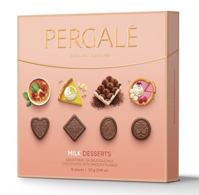 PERGALE MILK DESSERTS 113g směs pralinek z mléčné čokolády s náplněmi s příchutí různých dezertů