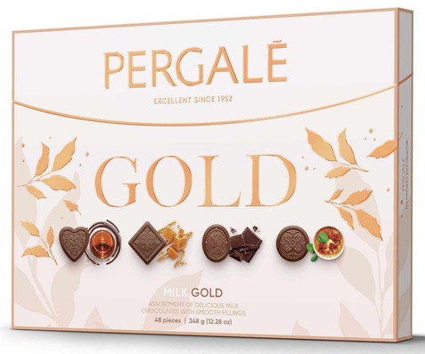 PERGALE MILK GOLD 348g, směs pralinek z mléčné čokolády s náplněmi s různými příchutěmi