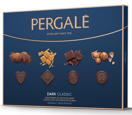 Pergale dark classic 343g, směs pralinek  z hořké čokolády s náplněmi s různými příchutěmi