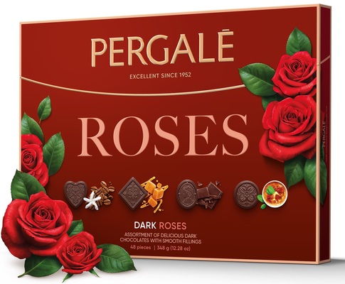 PERGALE DARK ROSES 348g, směs pralinek  z hořké čokolády s náplněmi s různými příchutěmi