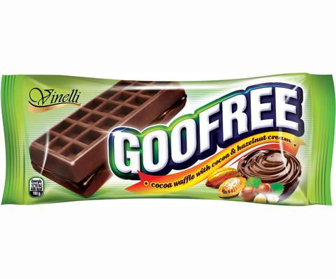 Goofree 50g kakaová vafle z třeného těsta plněná kakaovým a oříškovým krémem