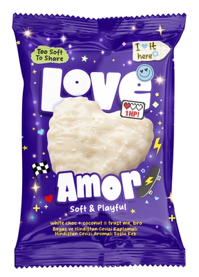 Love amor coconut 50g jemné pečivo s náplní s kokosovou příchutí, celomáčené v bílé cukrové polevě